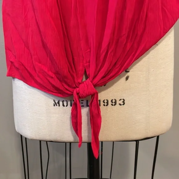 Dress barn tie front tassel sleeve blouse in red - Picture 4 of 8